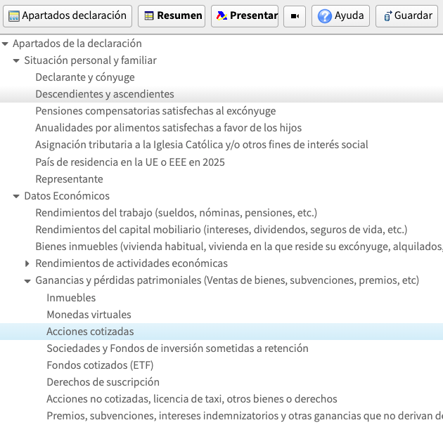 Apartado de Compra y Venta de Acciones